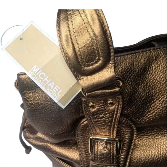 Michael Kors Lattington Large Tote Antique Brass Leather Handbag - Picture 6 of 13